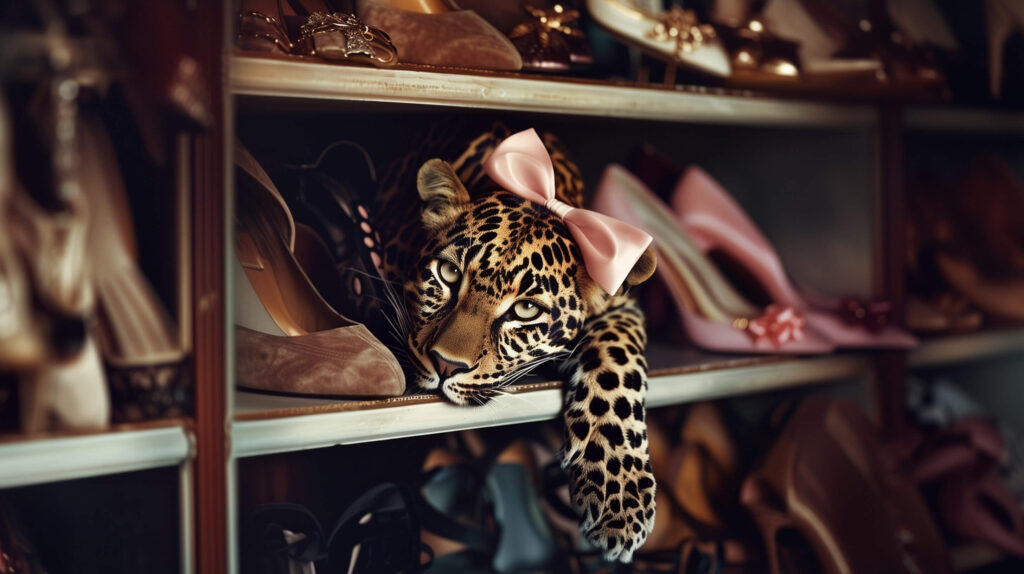 leopard with pink bow